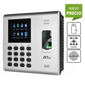 ZKTECO K40 - Control de Acceso y Asistencia Simple / 1000 Huellas / TCPIP / Descarga de  USB en Hoja de Cálculo / 2 Horas de Respaldo