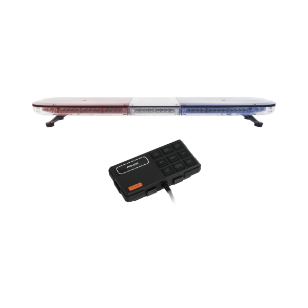 Barra de luces de 47" rojo/azul, 88 LED, con control de tráfico en color ámbar, ideal para equipar unidades de seguridad publica