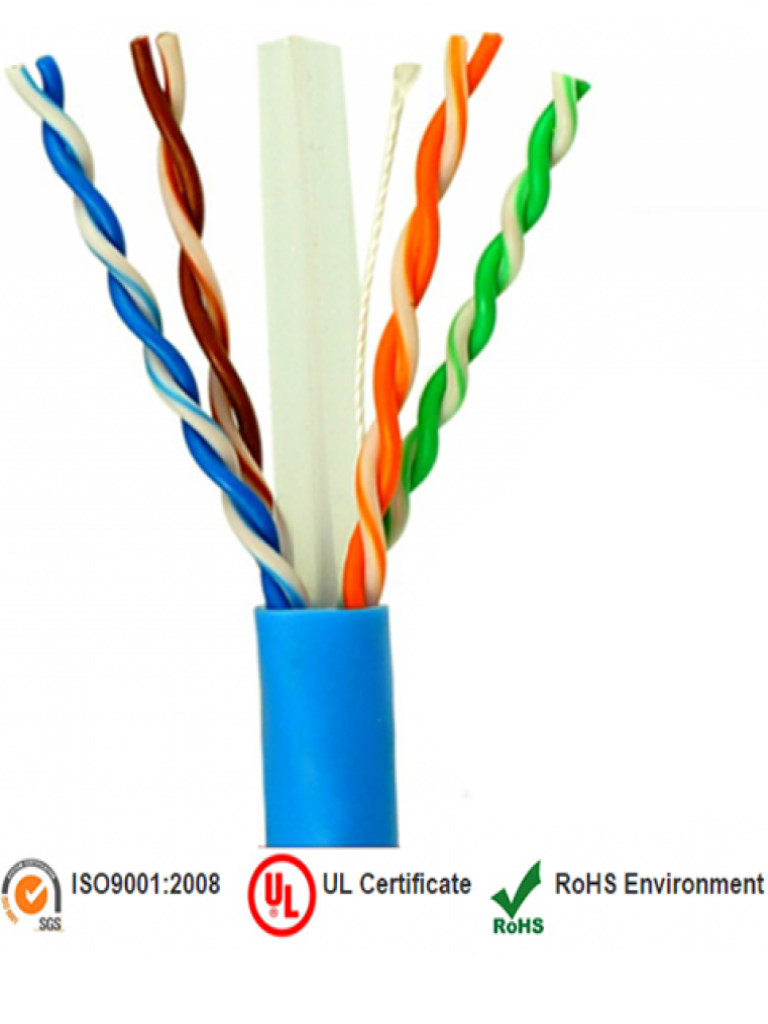 SAXXON OUTP6COP100B - Bobina de Cable UTP Cat6 100% Cobre/ 100 Metros/ Color Azul/ Uso Interior/ Soporta Pruebas de Rendimiento/ Cert ISO9001/ UL 444/ RoSH/ ANSI/ TIA/ EI