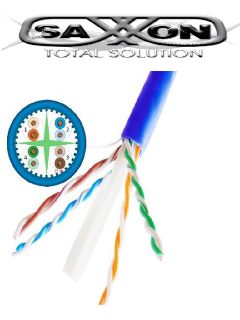 SAXXON OUTPCAT6AAZO - Bobina de Cable UTP Cat6A 100% Cobre/ 305 Metros/ Uso Interior/ Color Azul/ Categoría 6A/ 4 Pares/ Soporta Estandares: YD / T1019-2001, ISO / IEC 11801, ANSI / TIA / EIA-568/ Ideal para Cableado de Redes/