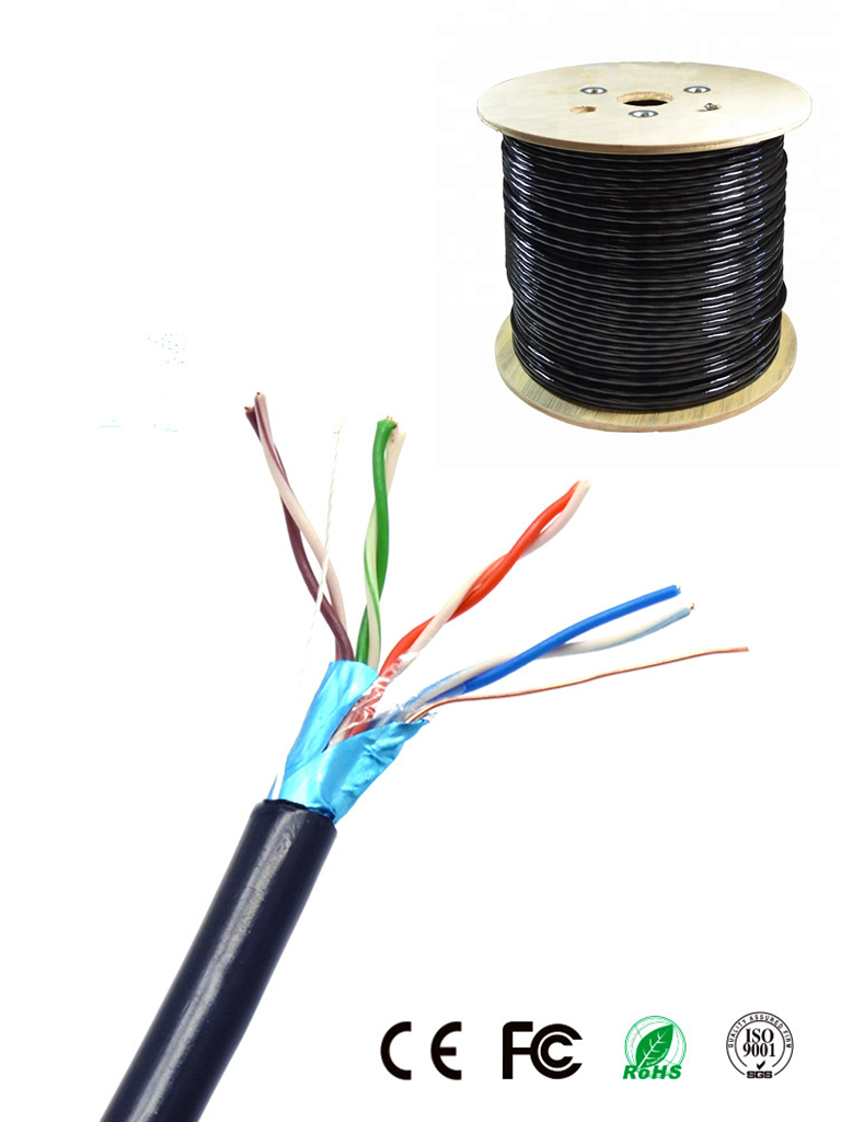 SAXXON OFTPCAT5ECOPE305N - Bobina de Cable FTP Cat5e 100% Cobre/ 305 Metros/ Blindado/ Color Negro/ Uso Exterior/ Ideal para Cableado de Redes de Datos y Video/ Cert ISO9001/ UL / RoSH