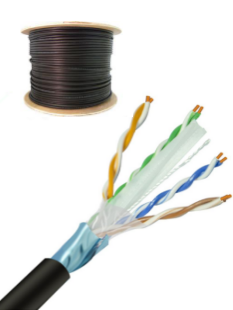 SAXXON OFTPCAT6COPEXT - Bobina de Cable FTP Cat6 100% Cobre/ 305 Metros/ Blindado/ Color Negro/ Uso Exterior/ Ideal para Cableado de Redes de Datos y Video/ Cert ISO9001/ UL / RoSH/