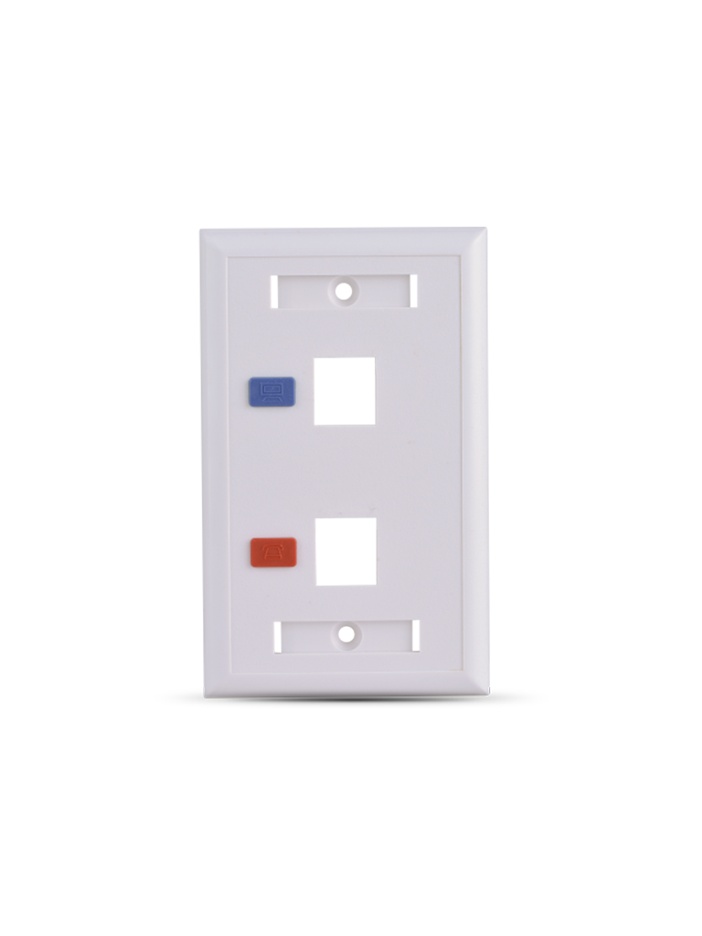 SAXXON A1752E - Placa de pared / Vertical / 2 Puertos tipo keystone / Color blanco / Con etiquetas