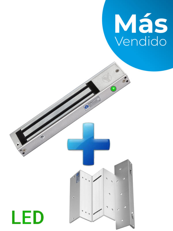 YLI YM280NLEDPAK - Paquete de Cerradura Magnética YM280N con Led y Soporte de Fijación tipo ZL / Fuerza de Sujeción 280kg (600LB) / Para puertas de madera, vidrio y metálicas