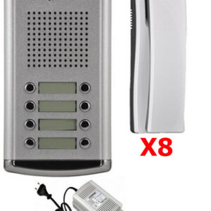 COMMAX DR8AMAP - Kit de frente de calle de audio DR8AM para 8 apartamentos incluye 8 auriculares DPSS y fuente de energía RF1A de 12VDC/ Soporta función de apertura de puerta