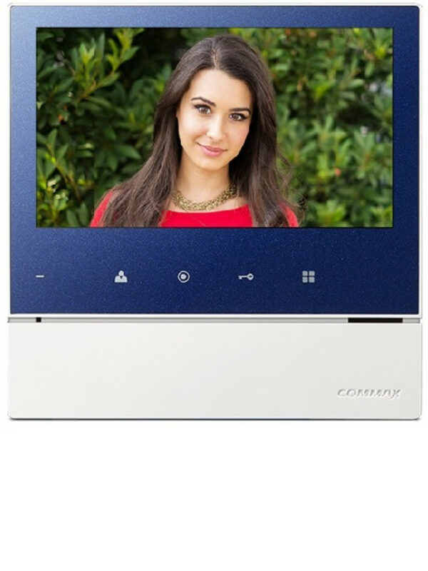 COMMAX CDV70H2 - Monitor azul y blanco manos libres de 7 pulgadas para videoportero, soporta hasta 2 frentes de calle, función de apertura de puerta