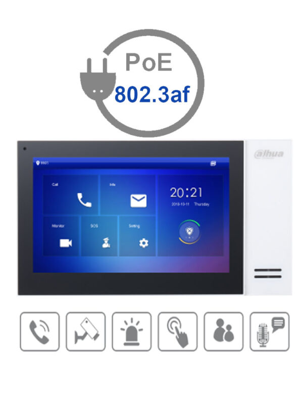 DAHUA VTH2421FW-P- Monitor IP Touch de 7" / Serie Pro/ Memoria de 8GB Embebida/ PoE Estandar/ Soporta Llamada en Grupo/ Ranura MicroSD/ 6&1 E&S de Alarmas/Hasta 9 Monitores Adicionales/ Soporta Dejar Videos y Mensajes de Texto/