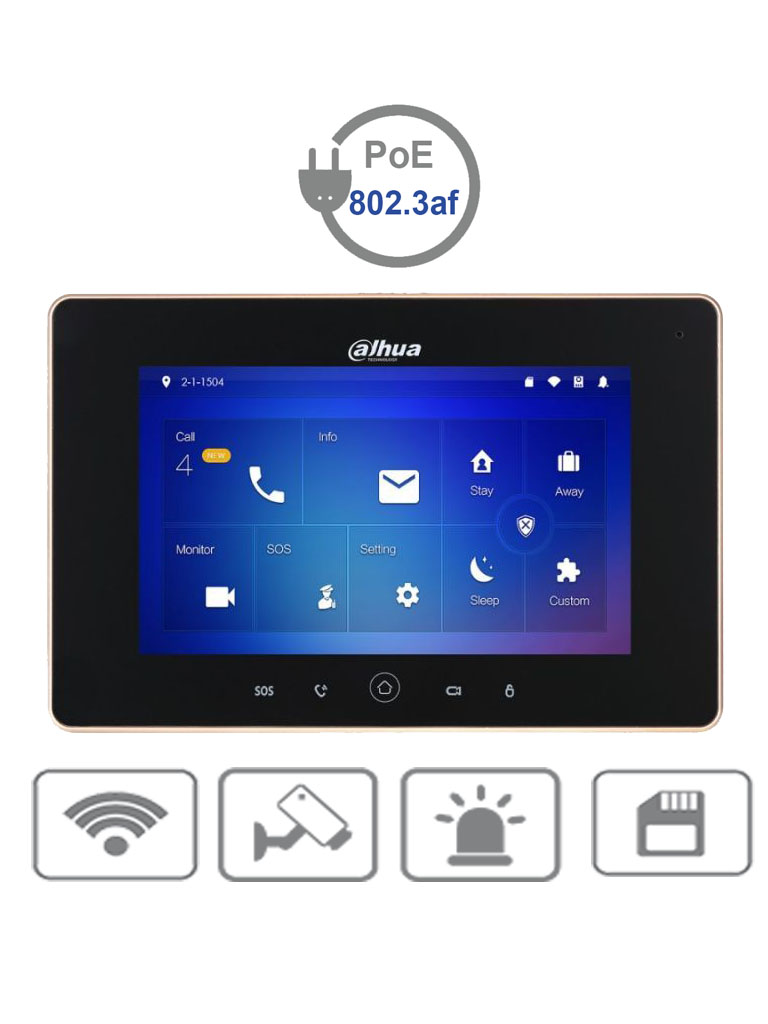 DAHUA VTH5221DS2 - Monitor IP Touch de 7 pulgadas / Conexion WiFi y Ethernet / PoE 802.3af/ Soporta MicroSD Hasta 32GB / Hasta 32 Camaras IP/ Hasta 20 Frentes de Calle/ #VDPDahua/