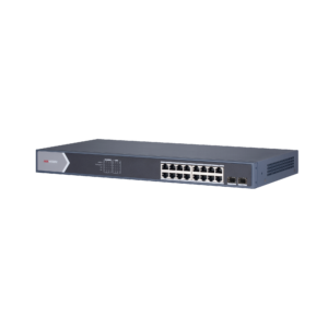 Switch Gigabit PoE+ / Administrable / 16 puertos 10/100/1000 Mbps PoE+ / 2 puertos SFP / configuración remota desde Hik-ParnerPro / PoE hasta 250 metros / 225 W