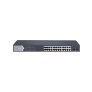 Switch Gigabit PoE+ / Administrable / 24 puertos 10/100/1000 Mbps PoE+ / 2 puertos SFP / configuración remota desde Hik-PartnerPro / PoE hasta 250 metros / 370 W