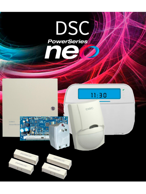 DSC NEO-ICON-SB - Paquete SERIE NEO con panel HS2032 de 8 zonas cableadas expandible a 32/Teclado de Iconos HS2ICN /Sensor PIR LC200- PI Cableado/2 contactos blancos cableados/Transformador/Gabinete GTVCMX003/Sin Batería/ - Image 2