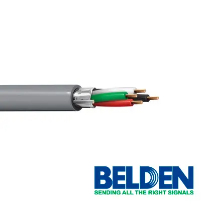CABLE PARA SEGURIDAD Y SONIDO BELDEN 5202FE 0081000 FORRO PVC GRIS CMR RISER 4 CONDUCTORES CALIBRE 16 AWG MULTIFILAR 100% COBRE BLINDADO USO INTERIOR ESPECIAL PARA APLICACIONES SISTEMAS DE SEGURIDAD INTERCOMUNICADOR/PA AUDIO / ALTAVOZ CONTROLES CON LIMITACIÓN DE ENERGÍAENTORNO RUIDOSO BOBINA 1000 PIES 305 METROS