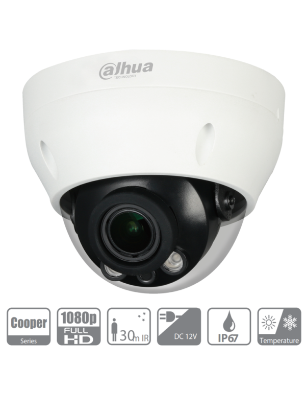 DAHUA HAC-D3A21N-VF - Cámara Domo Varifocal de 2 Megapixeles/ Lente de 2.7 a 12mm/ IR de 30 Mts/ IP67/ DWDR/ BLC/ HCL/