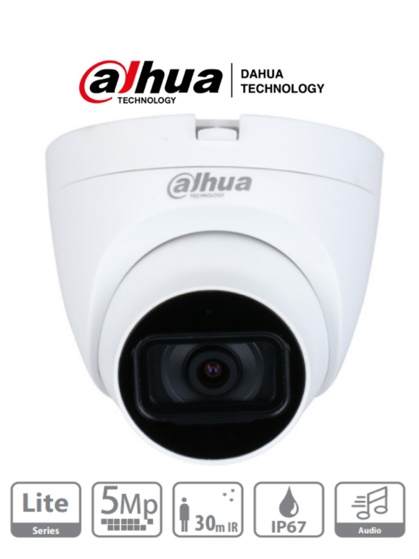 DAHUA HAC-HDW1500TLQ-A - Camara Domo de 5 Megapixeles/ Microfono Integrado/ Lente de 2.8mm/ IR de 30 Mts/ IP67/ Starlight/ CVI/CVBS/AHD/TVI/