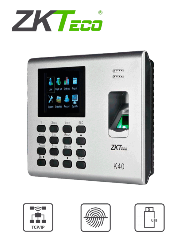 ZKTECO K40 - Control de Acceso y Asistencia Simple / 1000 Huellas / TCPIP / Descarga de  USB en Hoja de Cálculo / 2 Horas de Respaldo - Image 2