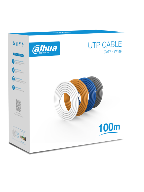 DAHUA PFM920I-6UN-C-100 - Bobina de 100 Mts de Cable UTP Cat6/ 100% Cobre/ Color Blanco/ Cubierta Retardante de Flama con Certificación CE CPR Eca/ Ideal para Video y Redes/