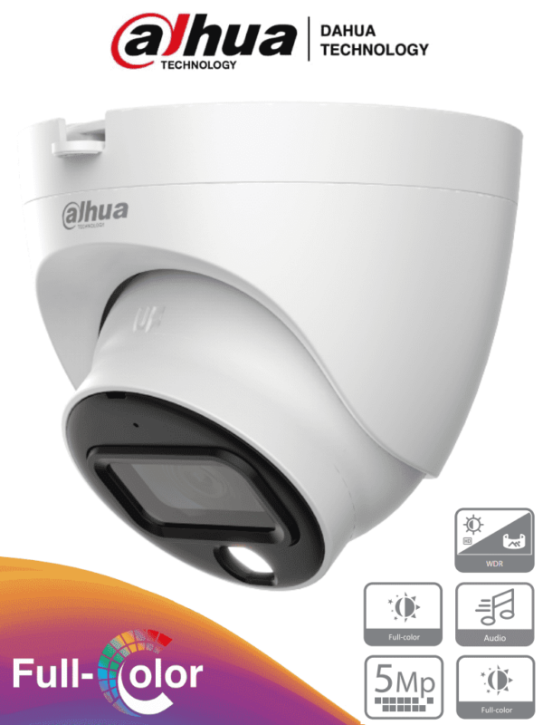 DAHUA HAC-HDW1509TLQ-A-LED - Cámara Domo Full Color de 5 Megapixeles/ Micrófono Integrado/Lente de 3.6mm/ 88° Grados de apertura/ Imagen a Color 24/7/ WDR Real de 120dB/ Leds para 20 Metros/ IP67/ Instalación Rapida/