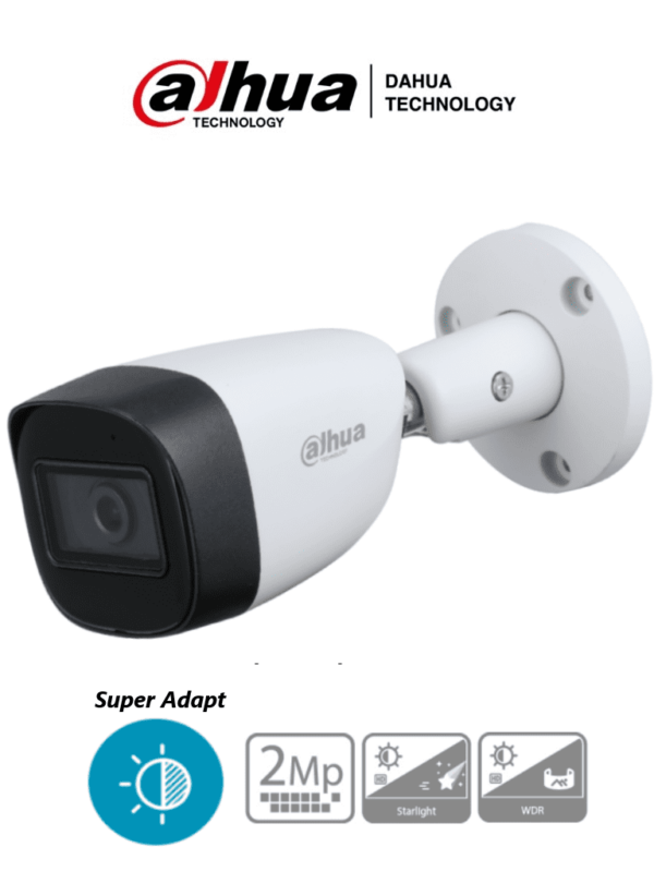 DAHUA HAC-HFW1231CM-28 - Camara Bullet 1080p/ Super Adapt/ Metalica/ Lente de 2.8mm/ WDR Real de 130 dB/ 107 Grados de Apertura/ 30 Mts de IR/ IP67/ Soporta CVI/AHD/TVI y CBVS/ Ideal para Contrastes de Luz/