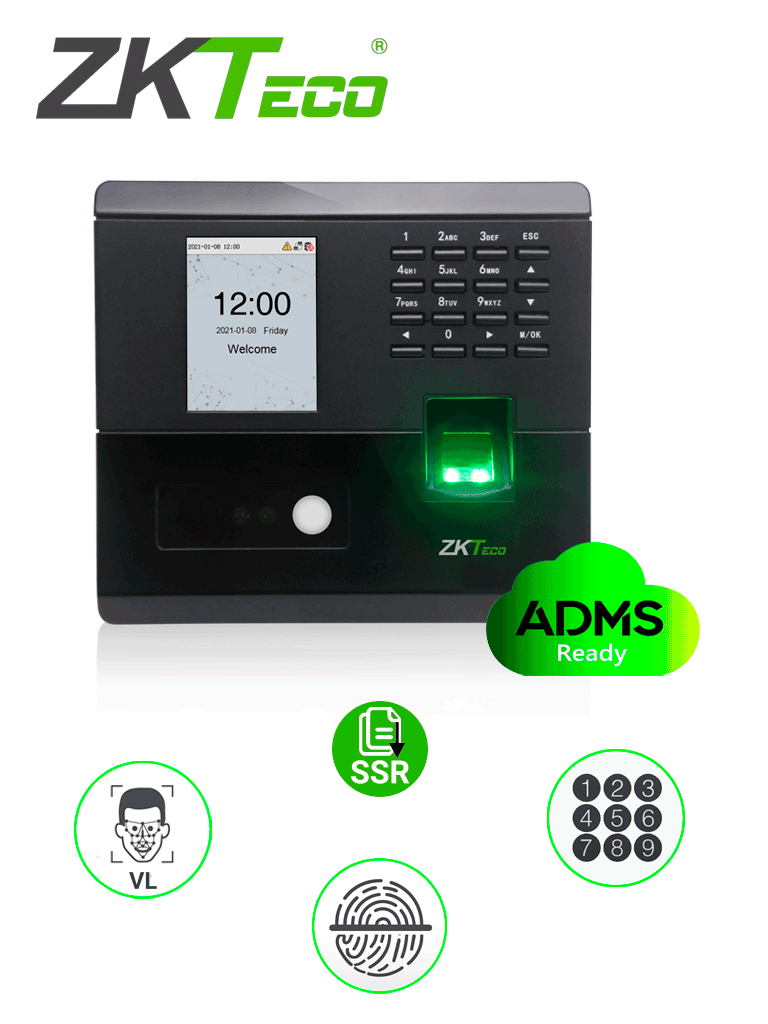 ZKTECO MB10VL- Control de Asistencia y Acceso simple / 500 huellas / 100 rostros Luz Visible / 50000 eventos / TCPIP