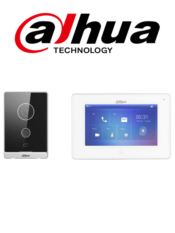 DAHUA KTW01 - Kit de Videoportero WiFi/ Monitor con Pantalla de 7"/ 6 Entradas de Alarmas/ 8 Zonas de Alarma Inalámbricas/ Ranura MicroSD/ Graba y Captura Imágenes/ Camara de 2MP con WDR Real e IR/ Controla 2 Puertas/ Apertura con Tarjeta/