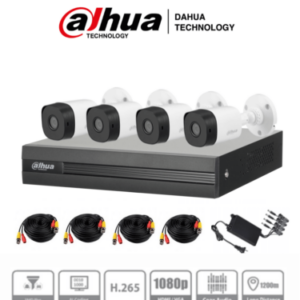 DAHUA KITXVR1B04-I+4B1A21 - Kit de 4 Canales de 2 Megapixeles/ DVR Cooper-I WizSense/ Con IA/ H.265+/ 4 Camaras B1A21 1080p/ 4 Canales + 1 IP o Hasta 5 Canales IP/ 4 Canales SMD Plus/ Busqueda de Humanos y Vehiculos/ Accesorios Incluidos/