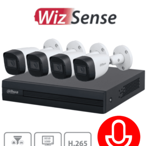 DAHUA KITXVR5104HS4KLI3+4HFW1500CMA- Kit de 4 Canales de 5 Mp con Audio/ DVR WizSense con Reconocimiento de Rostros/ H.265+/ 4 Camaras Metalicas/ 4 Ch + 4 IP o Hasta 8 Ch IP/ 4 Ch SMD Plus/ Busqueda de Humanos y Vehiculos/ Accesorios Incluidos/