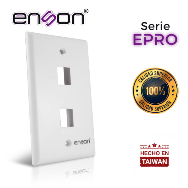 PLACA DE PARED (FACEPLATE) ENSON EPRO-FP20 COMPATIBLE CON JACK KEYSTONE 2 PUERTOS COLOR BLANCO USO EN INTERIOR IDEAL PARA CONECTORES RJ45 COAXIAL FIBRA OPTICA FABRICADO EN PLASTICO ABS - Image 3