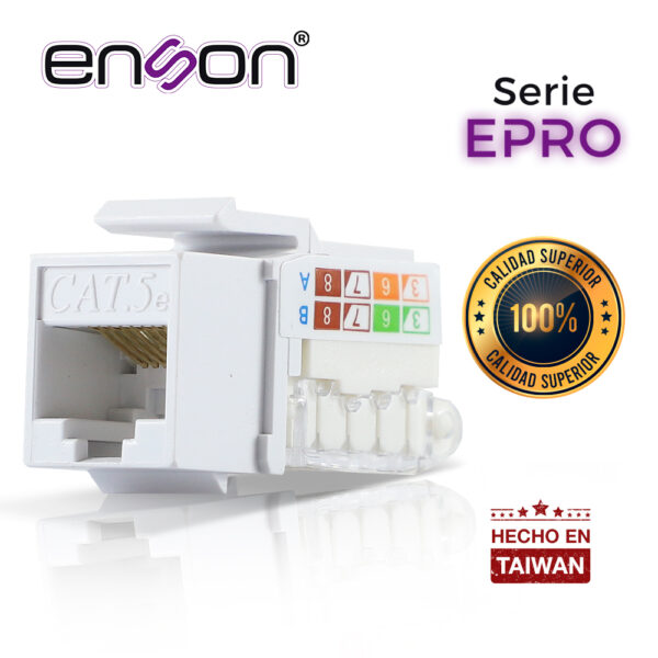 CONECTOR MODULAR JACK RJ45 ENSON EPRO-TLJACK5E-WH SERIE PRO TERMINADO SIN PINZAS POSICION VERTICAL CAT5E COLOR BLANCO 20pz - Image 3