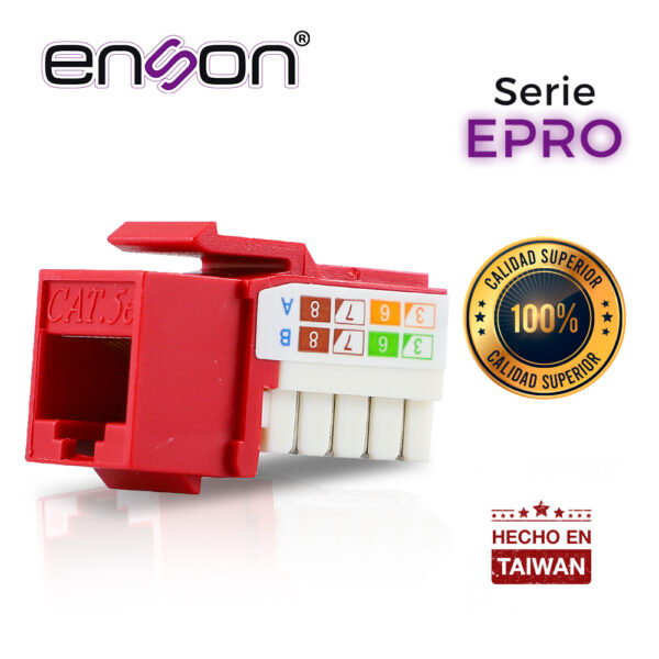 CONECTOR MODULAR JACK RJ45 ENSON EPRO-JACK5E-RD SERIE PRO POSICION VERTICAL CAT5E COLOR ROJO COMPATIBLE CON PLACAS ENSON EPRO-FP REQUIERE USO DE PINZAS EPRO-JACKTOOL - Image 3