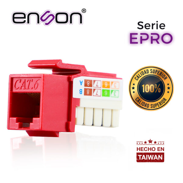 CONECTOR MODULAR JACK RJ45 ENSON EPRO-JACK6-RD SERIE PRO POSICION VERTICAL CAT6 COLOR ROJO COMPATIBLE CON PLACAS ENSON EPRO-FP REQUIERE USO DE PINZAS EPRO-JACKTOOL - Image 3