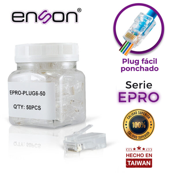 PLUG FACIL PONCHADO ENSON EPRO-PLUG6-50 BOTE DE 50 PZS PARA CABLE UTP CAT6 CON SISTEMA DE PASO DE CABLES PASSTRU QUE FACILITA EL PONCHADO DE CABLE UTP YA QUE SE PUEDE IDENTIFICAR ERRORES DE MANERA MAS FACIL REQUIERE USO DE PINZAS EPRO-PLUGTOOL - Image 3