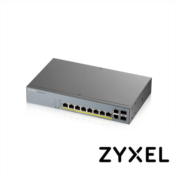 SWITCH ZYXEL GS1350-12HP 10 PUERTOS RJ45 100/1000 Mbps con POE AF/AT + 2 PUERTOS SFP 1000 Mbps ADMINISTRABLE L2 COMPATIBLE CON NEBULA ENERGIA TOTAL 130W CON 8 PUERTOS POE EXTENDED