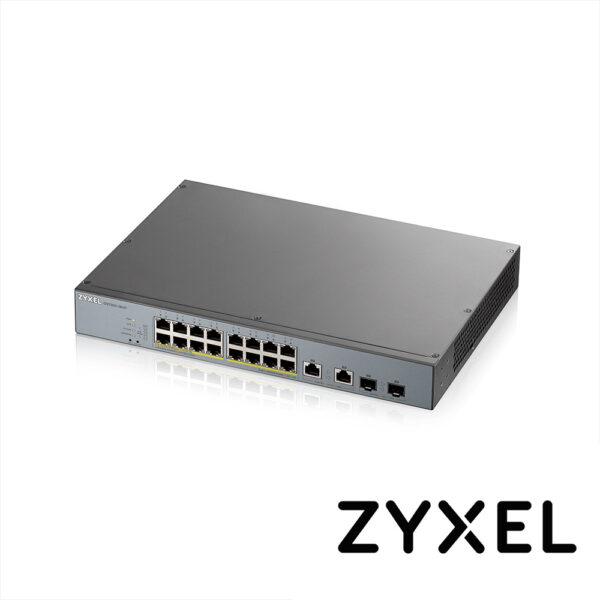 SWITCH ZYXEL GS1350-18HP 16 PUERTOS RJ45 100/1000 Mbps con POE AF/AT + 2 PUERTOS SFP 1000 Mbps ADMINISTRABLE L2 COMPATIBLE CON NEBULA ENERGIA TOTAL 130W CON 16 PUERTOS POE EXTENDED