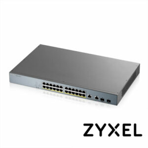 SWITCH ZYXEL GS1350-26HP 24 PUERTOS RJ45 100/1000 Mbps con POE AF/AT + 2 PUERTOS SFP 1000 Mbps ADMINISTRABLE L2 COMPATIBLE CON NEBULA ENERGIA TOTAL 130W CON 24 PUERTOS POE EXTENDED