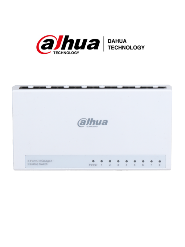 DAHUA PFS3008-8ET-L - Switch para Escritorio de 8 Puertos Fast Ethernet/ 10/100/ Diseño Compacto/ Capa 2/ switching 1.6 Gbps/ Velocidad de Reenvio de Paqutes 1.19 Mbps/