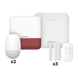 (AX PRO) KIT de Alarma AXP RO / Incluye: 1 Hub con bateria de respaldo / 2 Sensores PIR / 3 Contactos Magnéticos mini / 1 Control Remoto / 1 Sirena Inalambrica Exterior color rojo  / WiFi / Compatible con Hik-Connect P2P