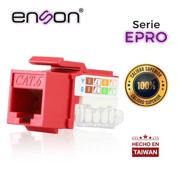 CONECTOR MODULAR JACK RJ45 ENSON EPRO-TLJACK6-RD SERIE PRO TERMINADO SIN PINZAS POSICION VERTICAL CAT6 COLOR ROJO 20PZ - Image 3