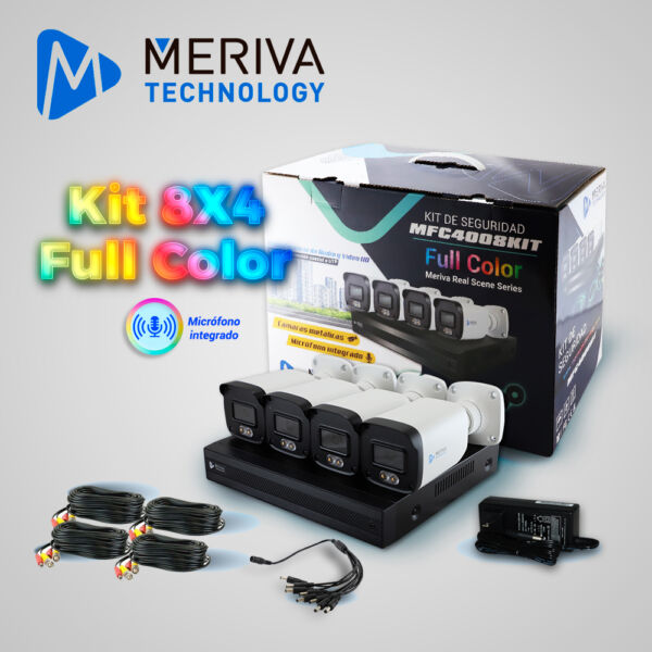 KIT 8X4 MFC4008KIT INCLUYE 1 DVR MXVR-4008A 8CH 1080P-LITE SOPORTA AUDIO SOBRE COAXIAL O UTP + 4 CÁMARAS HD MERIVA TECHNOLOGY BULLET 1080P 2.8MM TECNOLOGÍA FULL COLOR / MICRÓFONO INTEGRADO / CARCASA METÁLICA / IP67 / 12VCD MFC-2022A + 4 CABLES PRE PONCHADOS 18M C/U BNC Y ALIMENTACIÓN + FUENTE DE PODER + DISTRIBUIDOR DE ENERGÍA - TECNOLOGÍA FULL COLOR - MERIVA REAL SCENE - AUDIO EMBEBIDO EN CÁMARA - IMAGEN A COLOR 24X7 *NO INCLUYE DISCO DURO* - Image 2