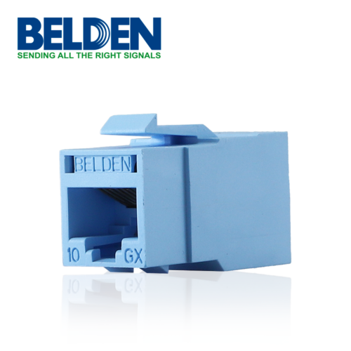 CONECTOR MODULAR JACK RJ45 CAT6A REVCONNECT BELDEN RVAMJKUTB-S1 ESTILO KEYCONNECT AZUL CLARO COMPATIBLE CON FACEPLATE AX102660AX102655AX102249 ESQUEMA DE CABLEADO T568A/B HERRAMIENTA COMPATIBLE RVUTT01 USO INTERIOR CALIBRE DEL CONDUCTOR 23-24 AWG - Imagen 3