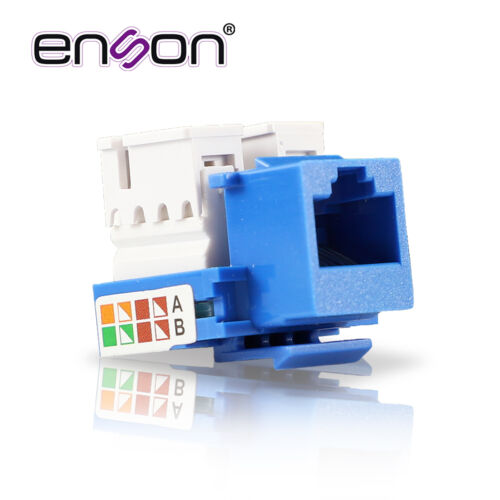 CONECTOR JACK ENSON ENS-JC6BL CAT6 COLOR AZUL A 90 GRADOS PONCHADO CON PINZAS Y CUBREPOLVO. 25pz