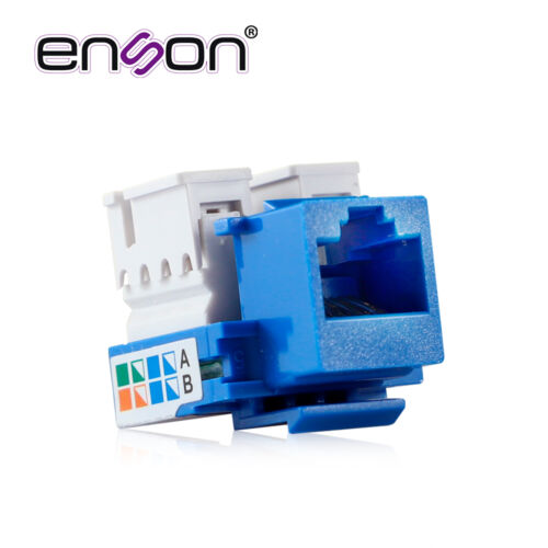 CONECTOR JACK ENSON ENS-JC5BL CAT5E COLOR AZUL A 90 GRADOS PONCHADO CON PINZAS Y CUBREPOLVO 10pz