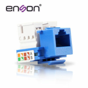 CONECTOR JACK ENSON ENS-JC6BL CAT6 COLOR AZUL A 90 GRADOS PONCHADO CON PINZAS Y CUBREPOLVO. 25pz