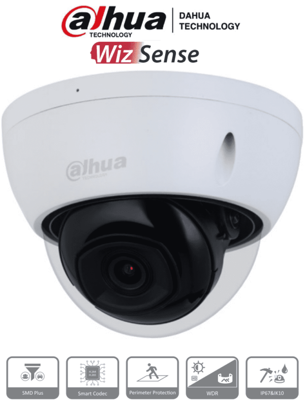 DAHUA IPC-HDBW2541E-S - Camara IP Domo Antivandalica de 5 Megapixeles/ WizSense/ 111 Grados de Apertura/ IR de 30 Metros/ SMD Plus/ Microfono Integrado/ PoE/ Ranura para MicroSD/ IP67/ IK10/ WDR Real de 120 dB/ H.265+/ #LoNuevo