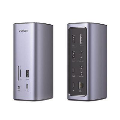 HUB USB-C (Multipuertos) / 2 USB-A 3.0 / 1 USB-C PD Carga 100W / 1 USB-A 3.1 / 1 USB-C 3.1 / HDMI 4K / HDMI 8K Ultra HD / Display Port 4K / RJ45 (Gigabit) / Lector Tarjeta SD + Micro SD (TF) / Jack Audio 3.5mm / 12 en 1