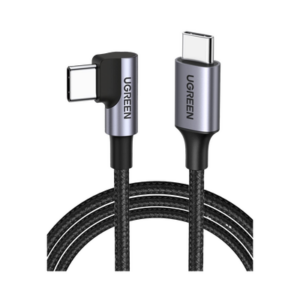 Cable USB-C a USB-C / Conector con Ángulo Recto de 90° / 1 Metro / Carcasa de Aluminio / Nylon Trenzado / Transferencia de Datos Hasta 480 Mbps / Soporta Carga Rápida de hasta 60W