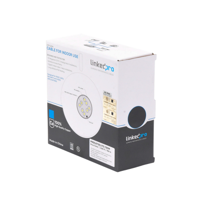 Bobina de cable de 100m, Cat5e, 24 AWG, color Gris, UL, para aplicaciones en videovigilancia, redes de datos. Uso Interior