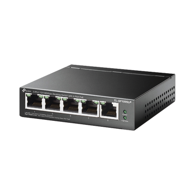 Switch PoE no Administrable de escritorio / 5 puertos 10/100 Mbps / 4 puertos PoE af / Presupuesto 41 W / Modo extensor PoE hasta 250 metros / Calidad video prioritaria