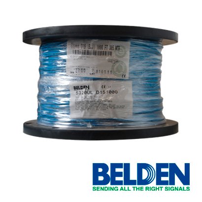 CABLE DE ALARMA CONTRA INCENDIOS BELDEN 5320UL D151000 FORRO PVC AZUL CMR RISER-FPLR 2C/18AWG 2 CONDUCTORES CALIBRE 18 AWG SOLIDO 100% COBRE USO INTERIOR ESPECIAL PARA APLICACIONES ALARMA DE INCENDIO, MONITORIZACIÓN / DETECCIÓN, CIRCUITOS: AUDIO, CONTROL, INICIACION, NOTIFICACIÓN BOBINA 1000 PIES 305 METROS