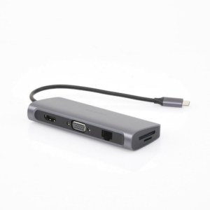 HUB USB-C (Docking Station) 10 en 1 | 3 USB-A 3.0 | USB-C PD Carga 100W | HDMI 4K@30Hz | RJ45 (Gigabit Ethernet) | VGA | Lector Tarjeta SD + Micro SD (TF) Uso Simultaneo | Jack Audio 3.5mm | Carcasa de Aluminio.