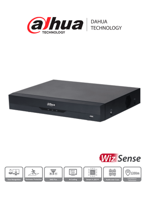 DAHUA XVR5108HE-4KL-I3 - DVR 8 Canales 4K/ WizSense/ H.265+/ 8 Canales HDCVI +8 IP/ 2 Canales de Reconocimiento Facial/ SMD Plus/ Protección Perimetral/ 1 Sata de Hasta 16 TB/ 8 Entradas y 3 Salidas de Alarma/ #ProHDCVI